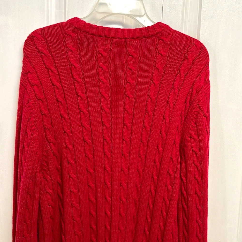 Chaps Red Logo Cable Knit Cotton Pull Over Sweater Size M